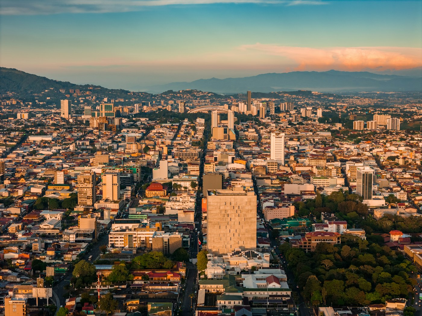 Aerial view of San José with the mountains behind